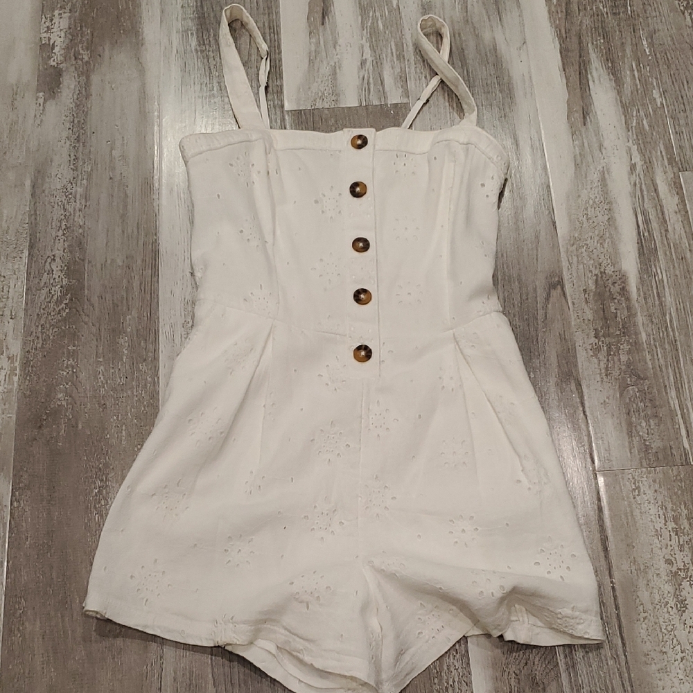 Hollister White Button-Down Romper